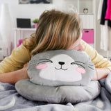 Glow in the dark Blanket, Moon Stars & Cat Neck Pillow-Gray