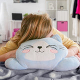 Glow in the dark Blanket, Moon Stars & Cat Neck Pillow-Blue